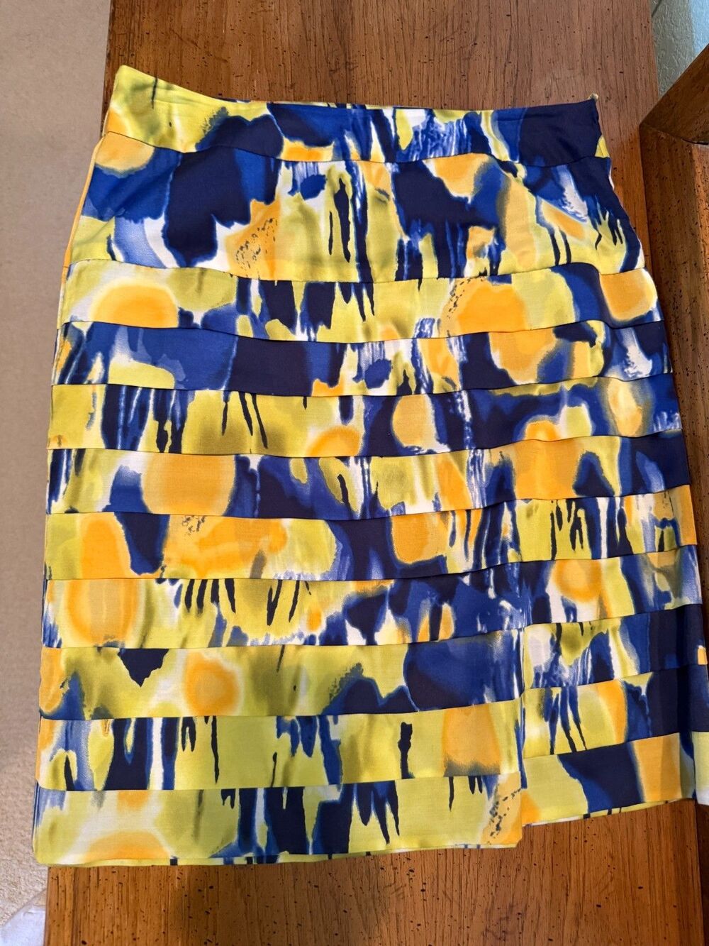 CALVIN KLEIN Skirt Multicolor Tiered Gold Blue Yellow Orange White Size 8 NWT